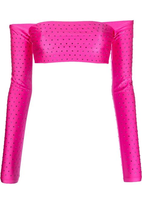 Top crop con strass in fucsia - donna